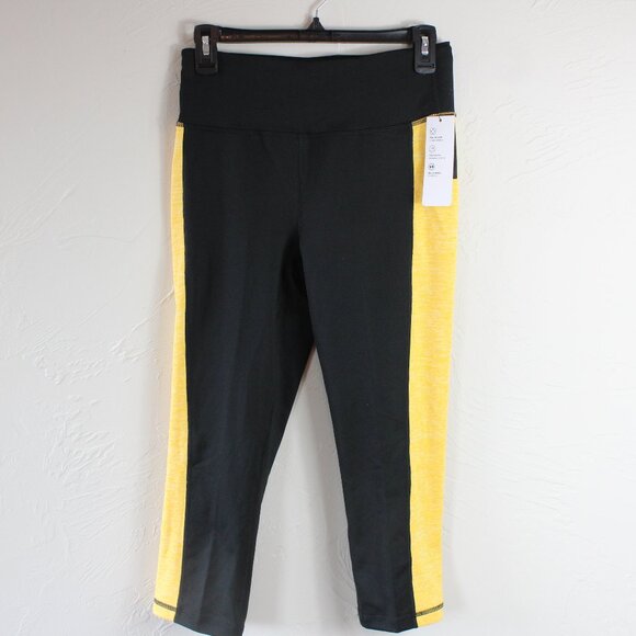 Ideology Crop Pocket Leggings Colorblock Black Yellow Small NWT - Picture 2 of 5